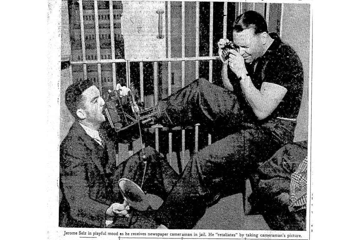 Ralph Jerome von Braun Selz jokes around with photographers at the San Mateo County jail.