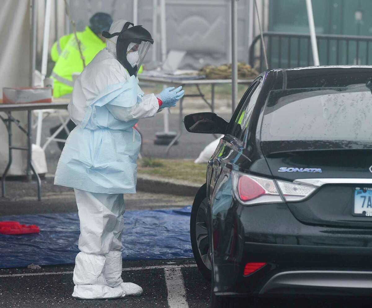 A drive-through coronavirus testing station in Stamford, Conn., on March 20, 2020. Connecticut is suspending deadlines for workers compensation claims as a result of the coronavirus pandemic, with states nationally anticipating workers comp claims could rise as a result of the virus, particularly among hospital workers.