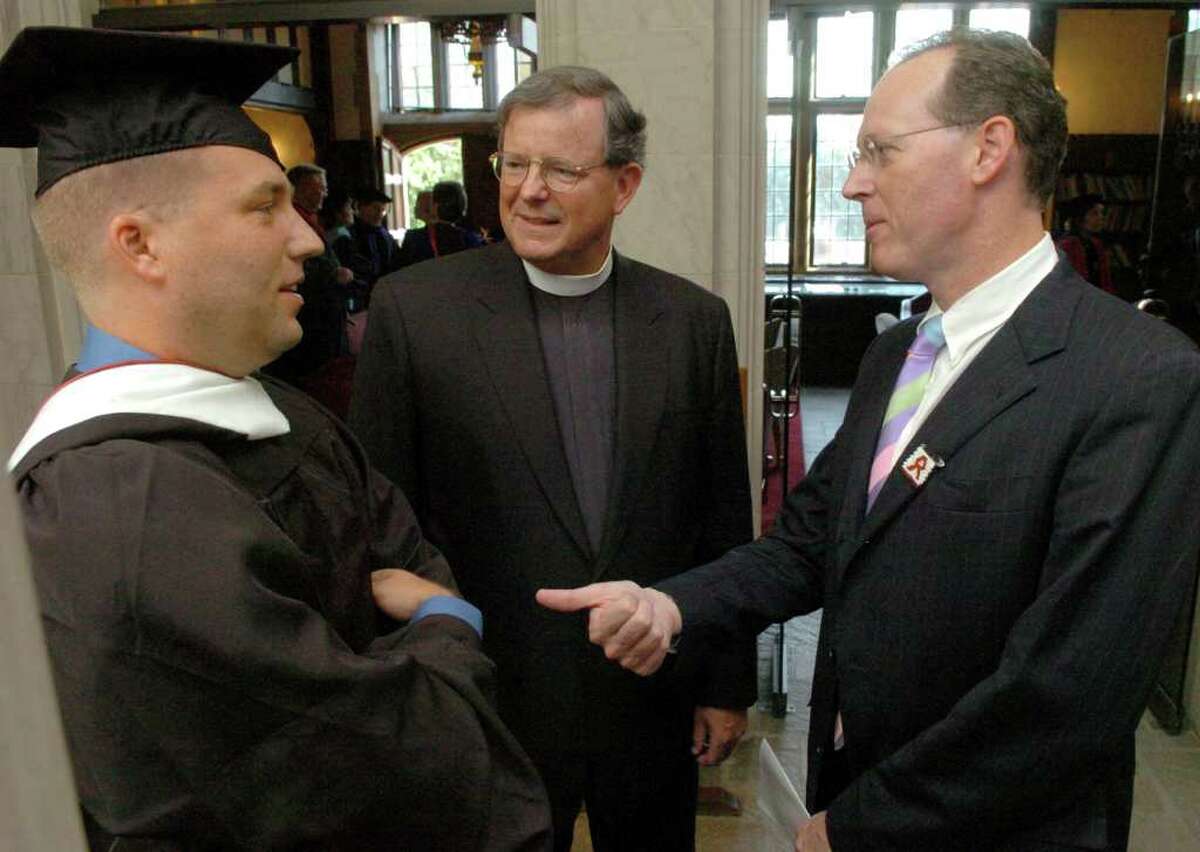 Douglas Perlitz, Fairfield University President Father Jeffrey von Arx, and Dr. Paul Farmer at the school's Fall convocation on September 8, 2006. On Wednesday August 18, 2010, Douglas Perlitz pleaded guilty to one charge involving the sexual abuse of a minor boy. Perlitz will be sentenced on Dec. 21.