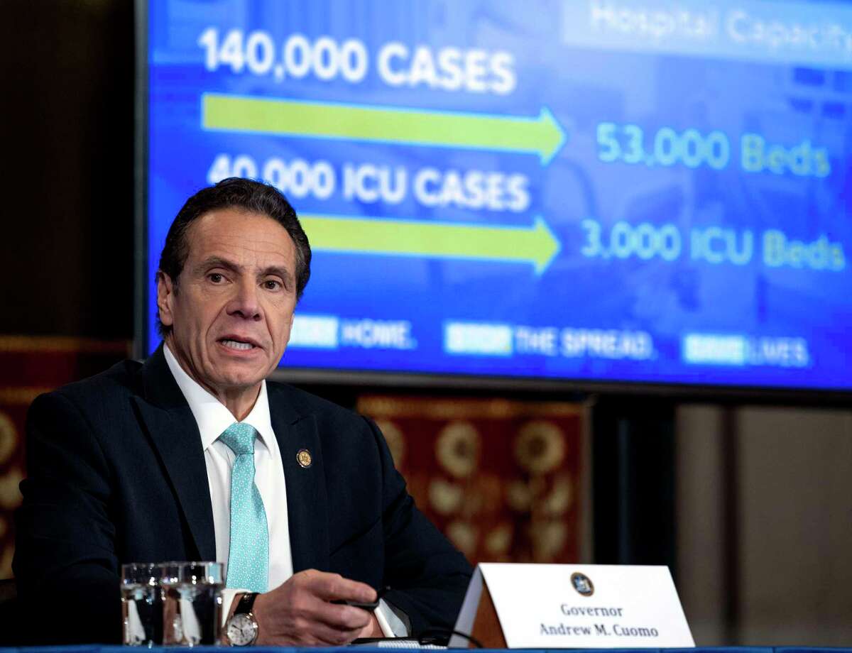 Gov. Andrew Cuomo provides a coronavirus update during a briefing on Wednesday, March 25, 2020, in the Red Room at the Capitol in Albany, N.Y. (Office of Gov. Andrew Cuomo)