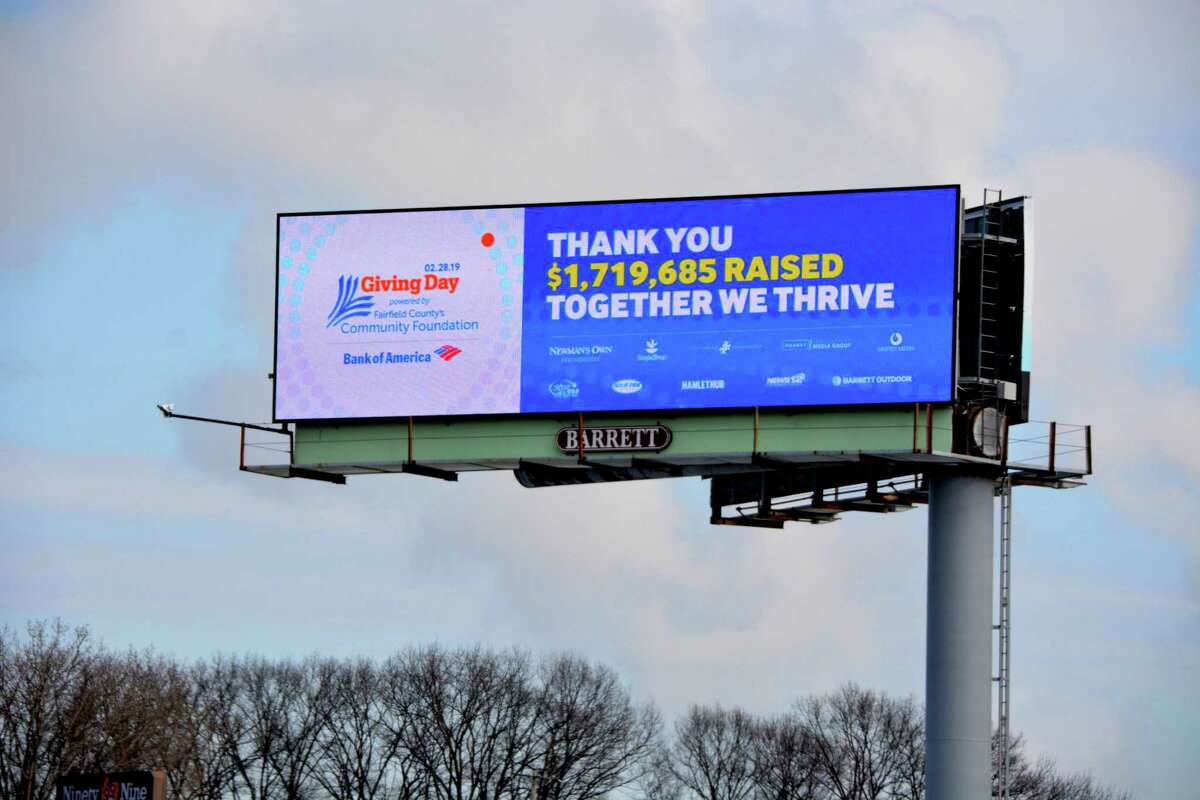 A billboard proclaiming the 2019 fundraising total of Fairfield County’s Giving Day. With the U.S. Treasury gearing up to send stimulus checks in April 2020 for households with less than $150,000 in joint income, those feeling relatively financially secure could pay those amounts forward to those in need.