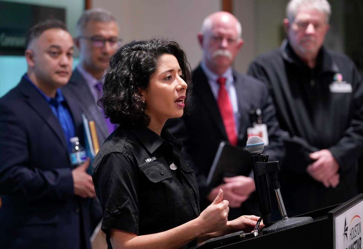 Lina Hidalgo, Harris County Judge, speaks about the coronavirus to the media at Harris County Office of Homeland Security and Emergency Management, 6922 Katy Rd. on March 5, 2020, in Houston.