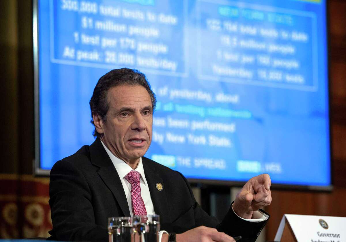 Gov. Andrew Cuomo provides a coronavirus update during a briefing on Thursday, March 26, 2020, in the Red Room at the Capitol in Albany, N.Y. (Office of Gov. Andrew Cuomo)