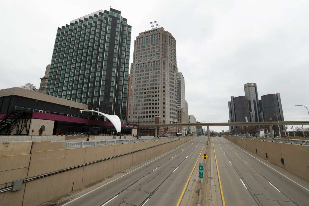 Empty roads leading into Detroit are shown Tuesday, March 24, 2020. Gov. Gretchen Whitmer told Michigan residents to stay at home beginning Tuesday, in her most sweeping order of the coronavirus crisis.