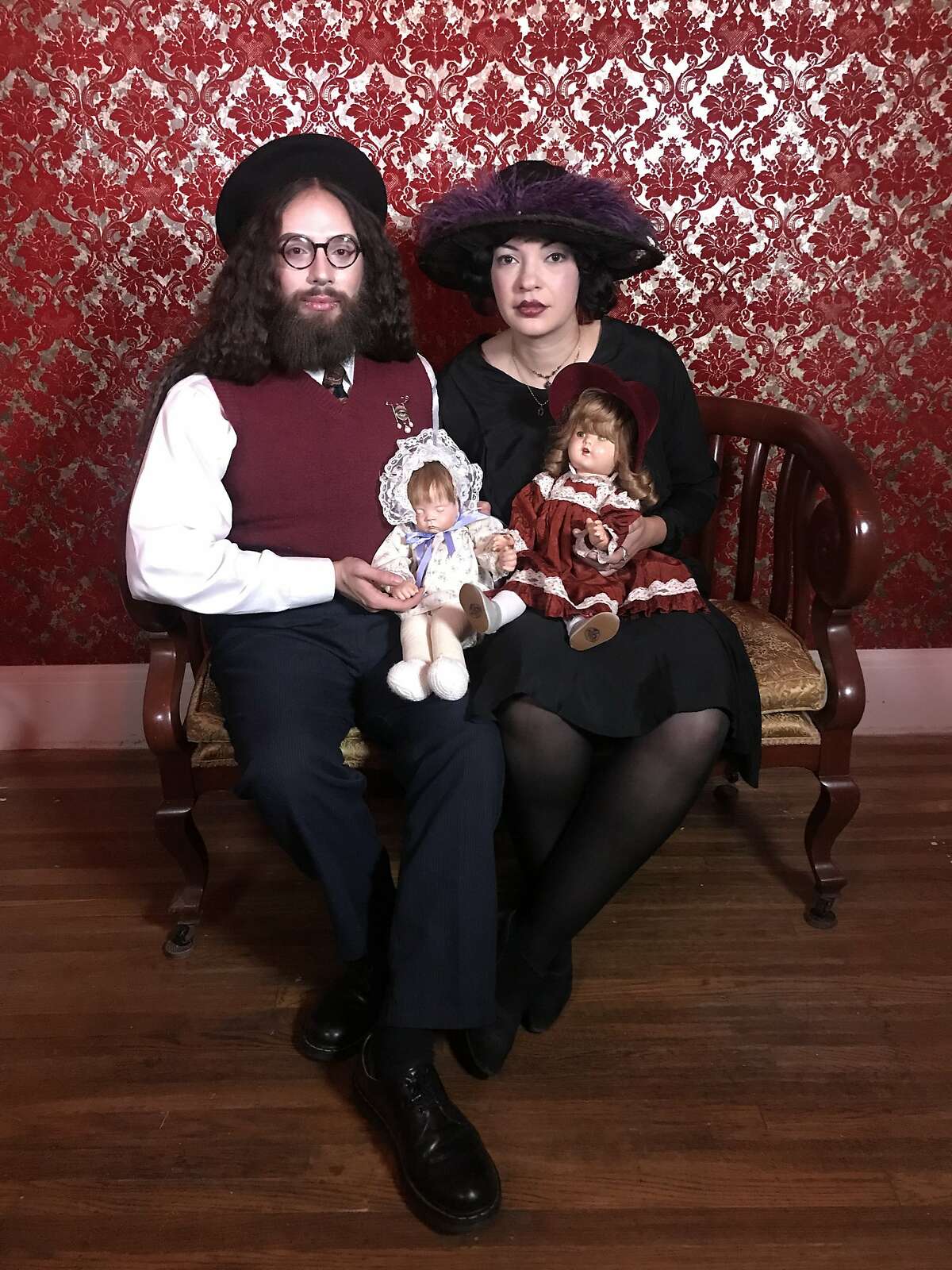Aja de Coudreaux and her boyfriend Victor Vasquez de la Rocha, shown here in recent happier times, both have COVID-19 and were self-isolating at home in March 26, 2020. The two like to dress in period costumes for events.