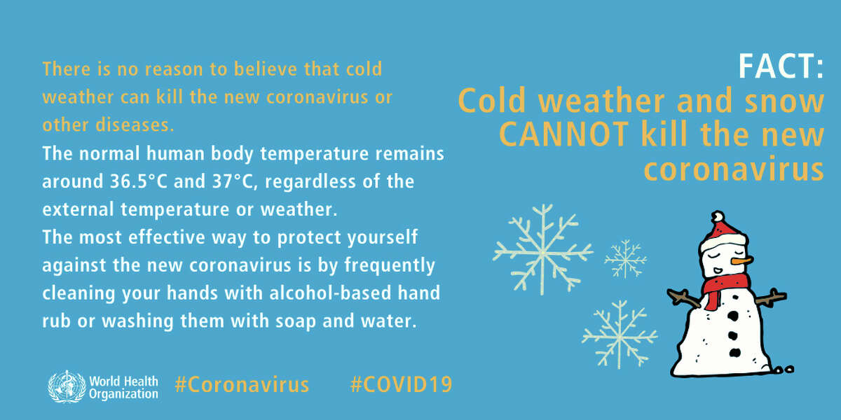 Cold weather and snow CANNOT kill the new coronavirus. There is no reason to believe that cold weather can kill the new coronavirus or other diseases. The normal human body temperature remains around 36.5°C to 37°C, regardless of the external temperature or weather. The most effective way to protect yourself against the new coronavirus is by frequently cleaning your hands with alcohol-based hand rub or washing them with soap and water. Source: World Health Organization