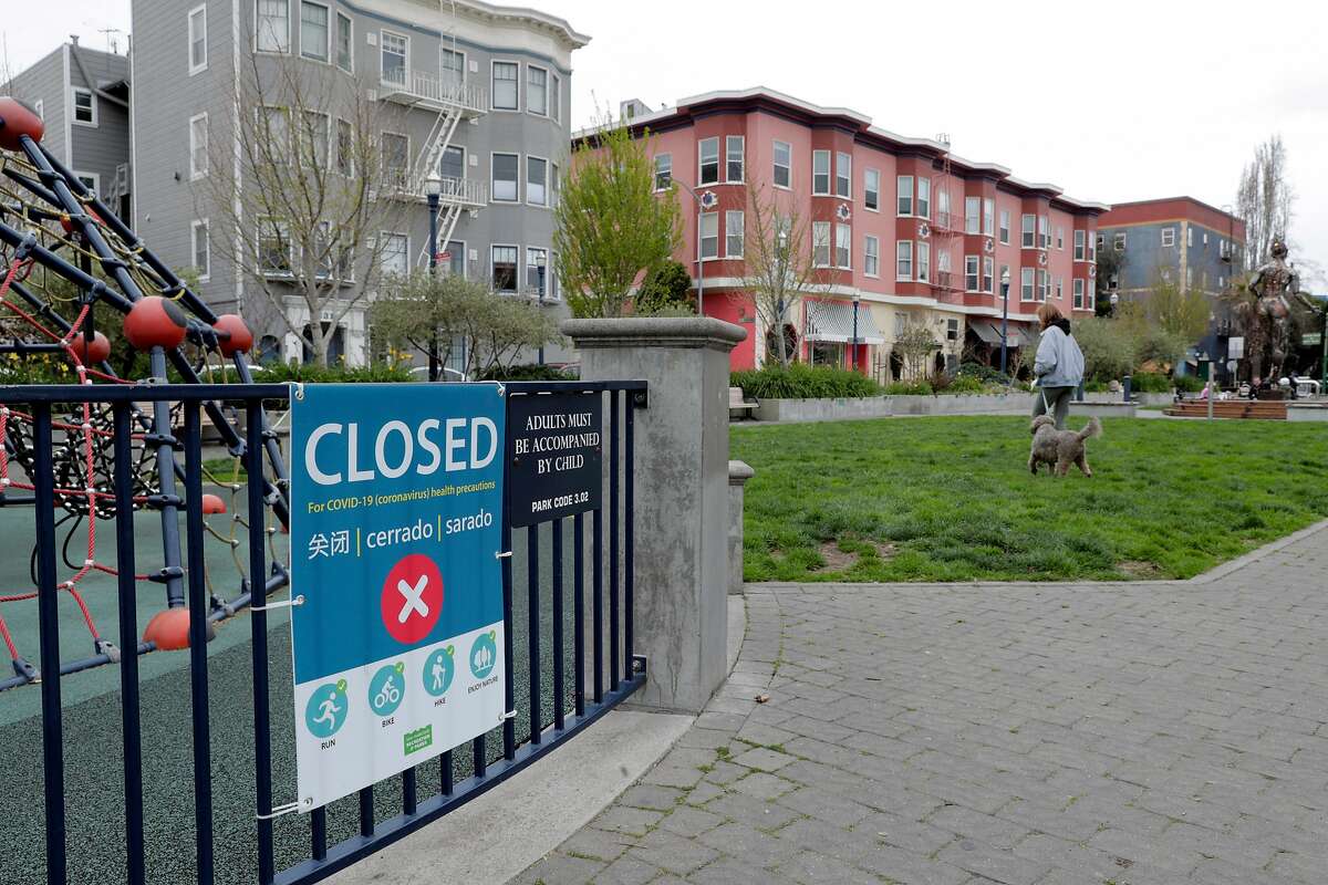 The childrens playground at Patricia's Green Park in Hayes Valley is closed following Mayor London Breed’s decision to have city parks close children’s playgrounds to prevent the spread of the coronavirus in San Francisco, Calif., on Monday, March 23, 2020.