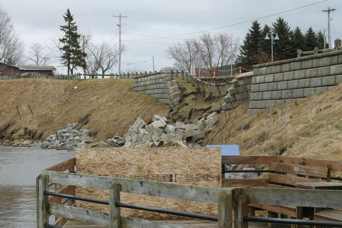 The retaining wall near the parking area on First Street, near Cherry Street, completely crumbled over the weekend.