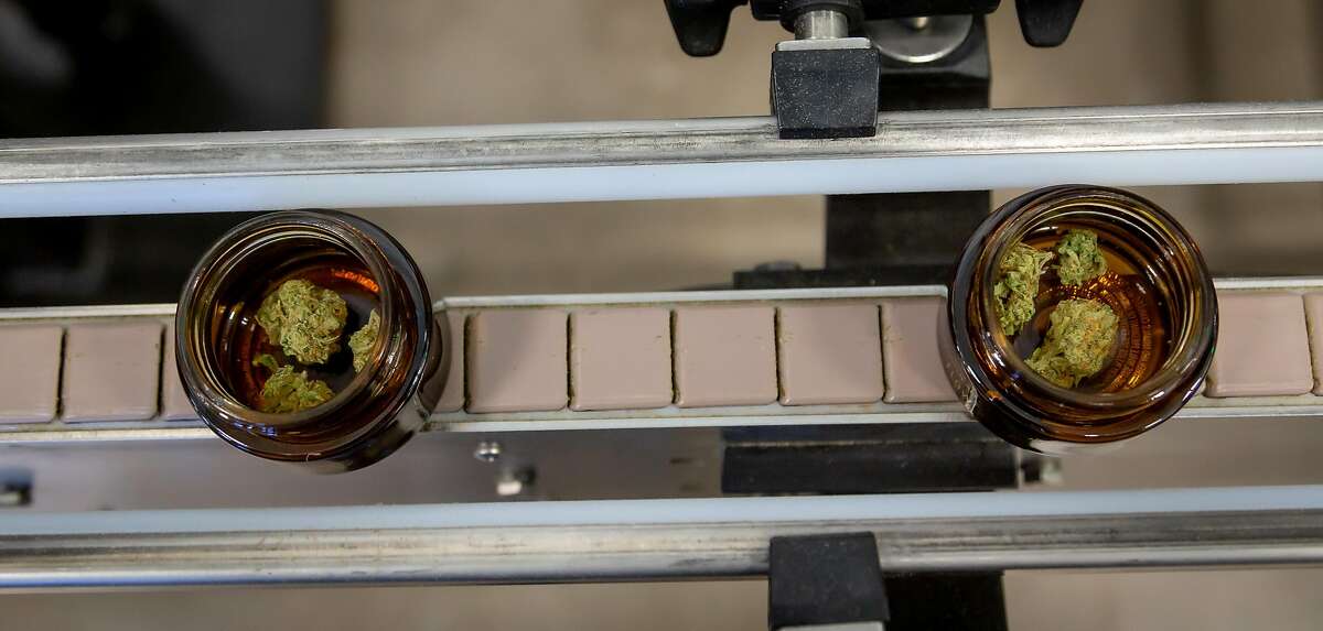 Cannabis on the bottling line at Flow Kana in Redwood Valley, Calif. is seen on February 26th, 2020.