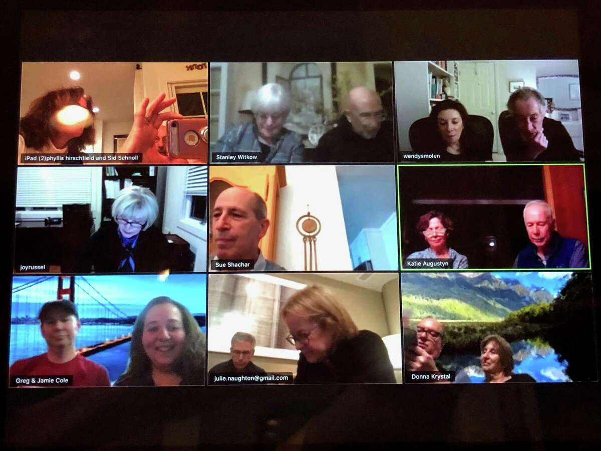 Westporter Stan Witkow, center of the top row, alongside his wife and some friends have joined together to play virtual bingo. The prize is a donation to any non-profit the winner chooses.