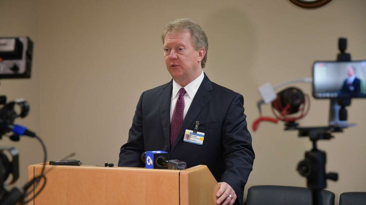FILE PHOTO: CEO and president Russell Meyers, speaks at the Midland Memorial daily coronavirus briefing Monday, March 30, 2020.