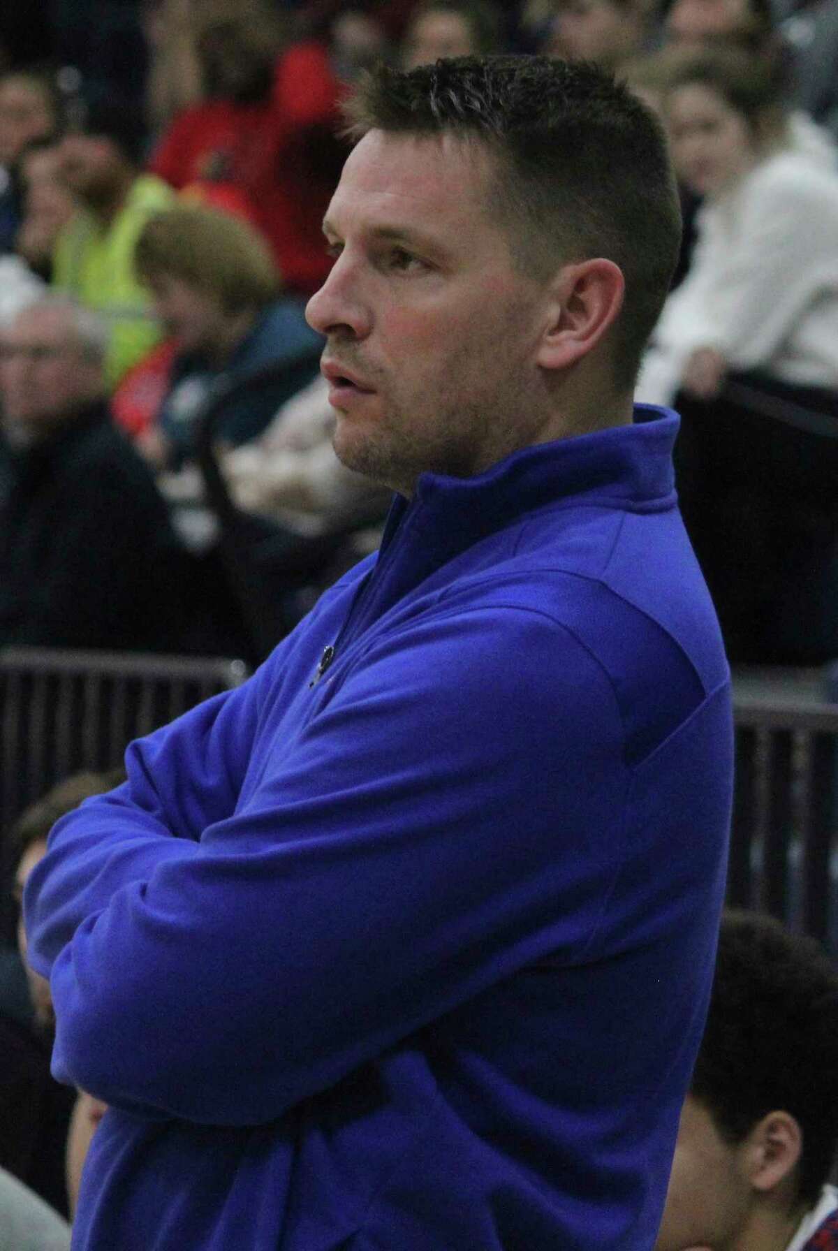 Chippewa Hills coach Zach Ingles watches the action during the regular season. (Pioneer file photo)