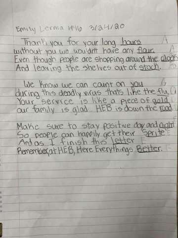 10-year-old San Antonio girl writes poem thanking H-E-B employees for