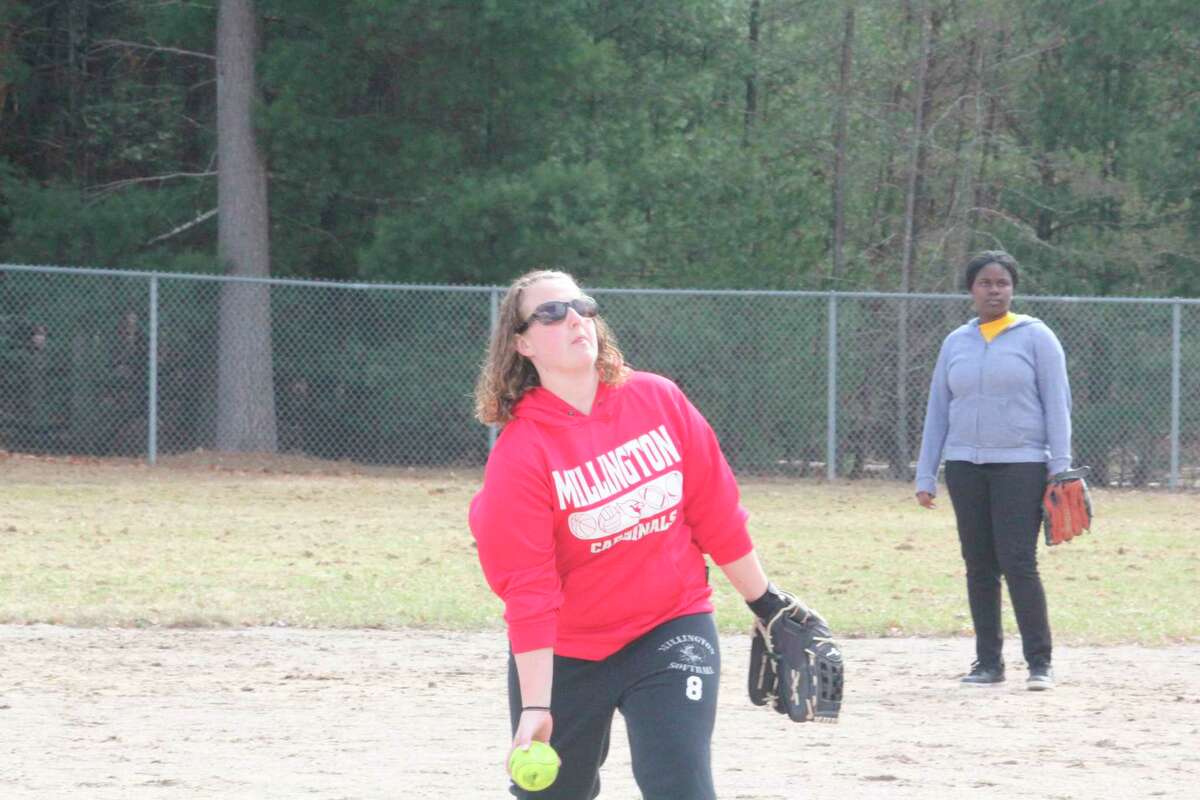 Baldwin softball coach Abby Braidwood throws a pitch during a practice last year. (Star file photo)