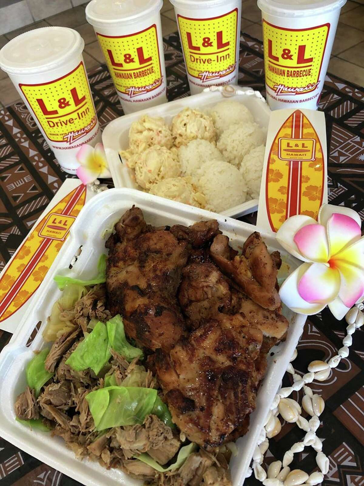 L & L Hawaiian Barbecue: For $24.99, you can get six pieces of barbecue chicken, 14 ounces of kalua pork, cabbage mac salad, steamed rice and four fountain drinks. Location: 1302 Austin Hwy Ste 1; 210-474-6699; curbside and carryout (Doordash) available; Monday through Sunday 11 a.m. to 8 p.m.; L & L Hawaiian Barbecue.
