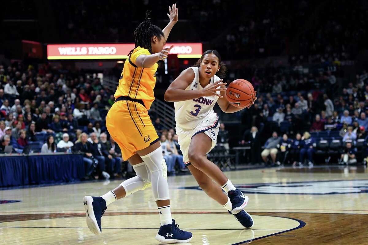 Former UConn player Megan Walker, shown in a March 19 game against California, says coming in as the No. 1 overall recruit presents its own set of challenges.