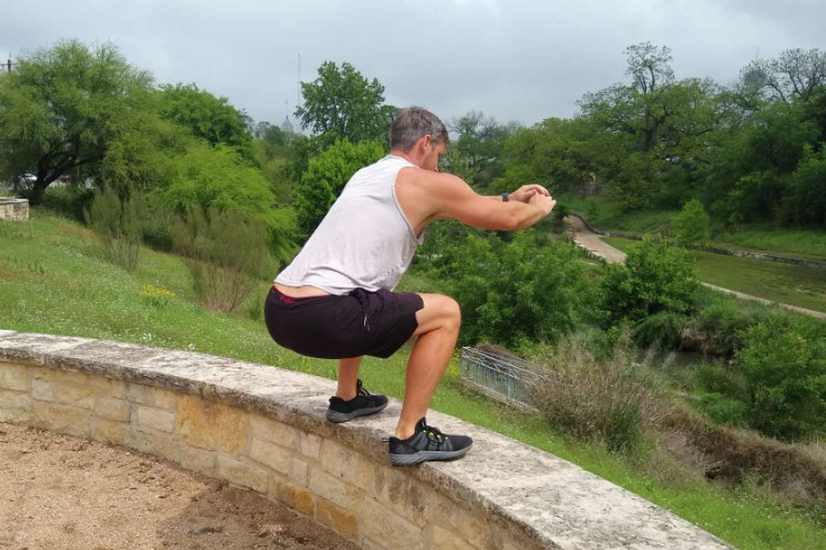 Box jump: Squat down and explode up, landing on the box or ledge. Finish by standing straight up and squeezing your glutes. The taller you are, the higher the box or ledge should be. If you have tight hip flexors, step-ups might be easier (see below).