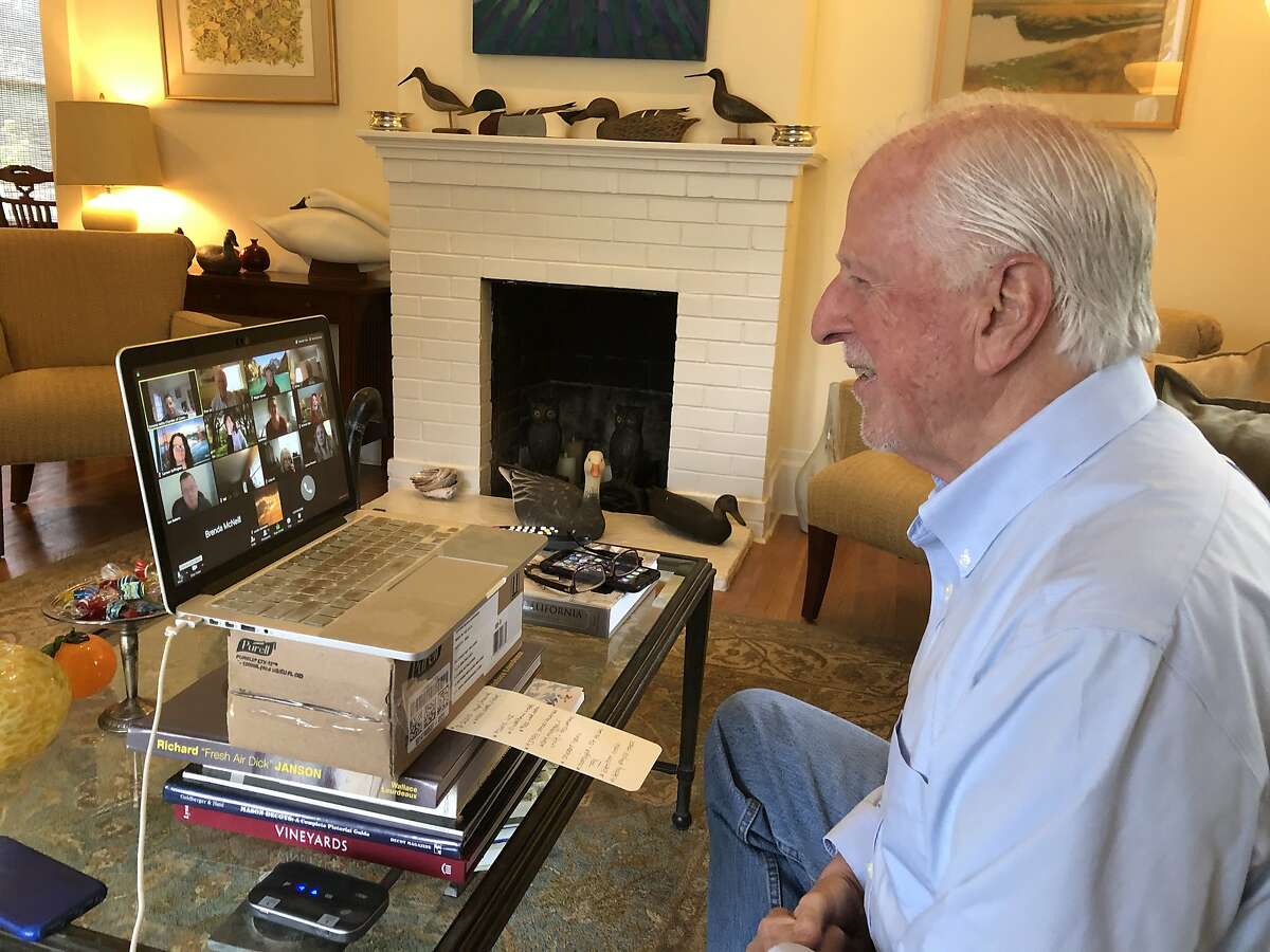 Rep. Mike Thompson, D-St. Helena, conducts a video conference call from his home while sheltering in place during the coronavirus pandemic.