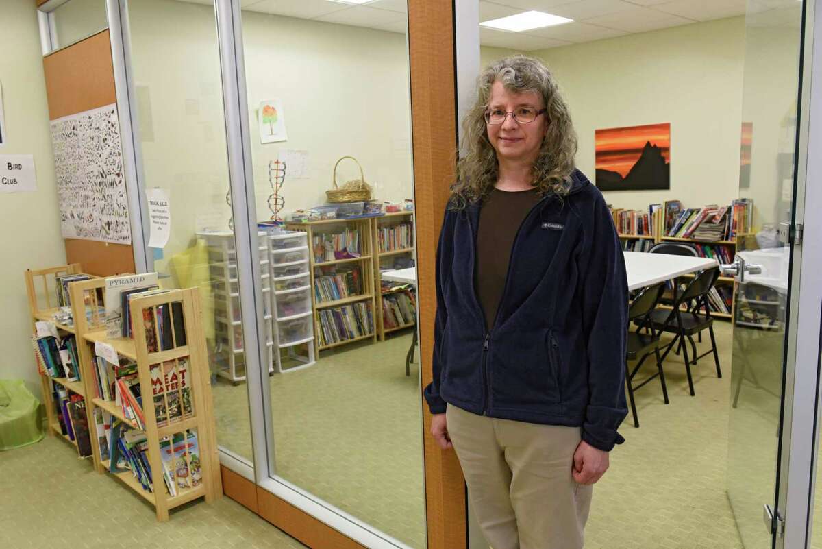 Jeannette Roundy stands in the doorway of the art room at Yacon Village, the homeschool community center she created on Friday, April 3, 2020 in Albany, N.Y. (Lori Van Buren/Times Union)