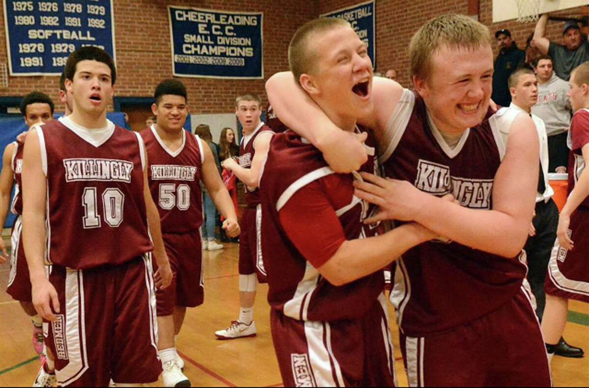 Killingly High School's Chace Wood, left, celebrates with Ben Desaulnier after winning the 2014 Clipper Classic in Putnam. Wood died in a car accident March 25.