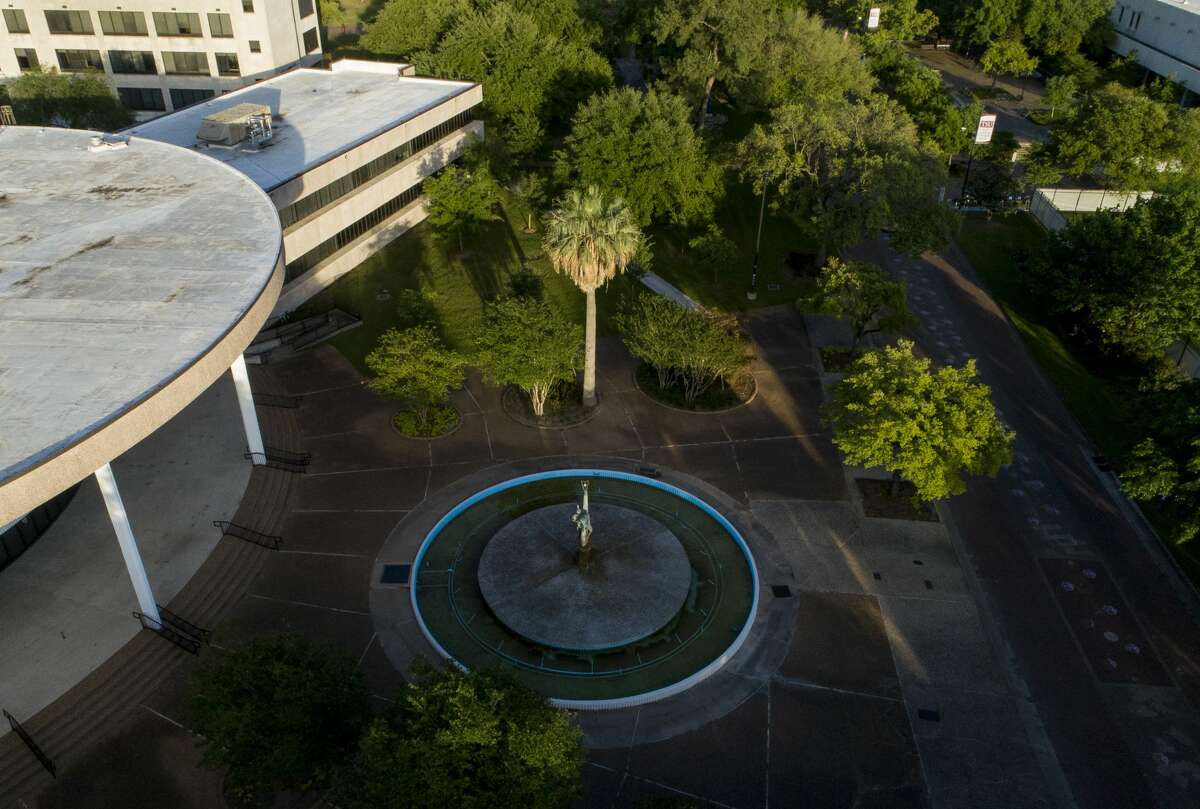 Texas Southern University's Martin Luther King School of Communication as the sun sets during the stay-at-home order remains in place to prevent the further spread of the COVID-19 virus.