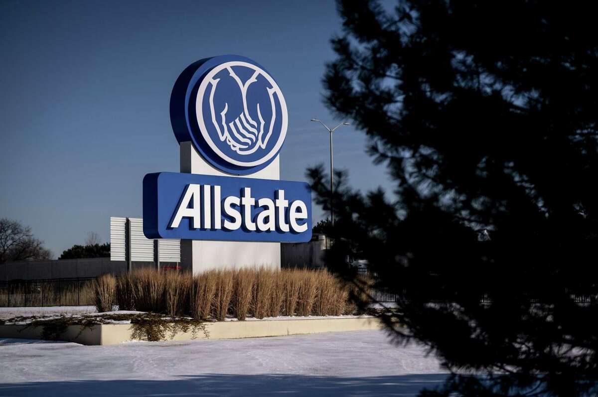 An Allstate Corp. sign display outside the company's headquarters in Northbrook, Ill., Jan. 21, 2020. Allstate is refunding $600 million in premiums that were earmarked to cover auto accidents this spring that will never come to be.