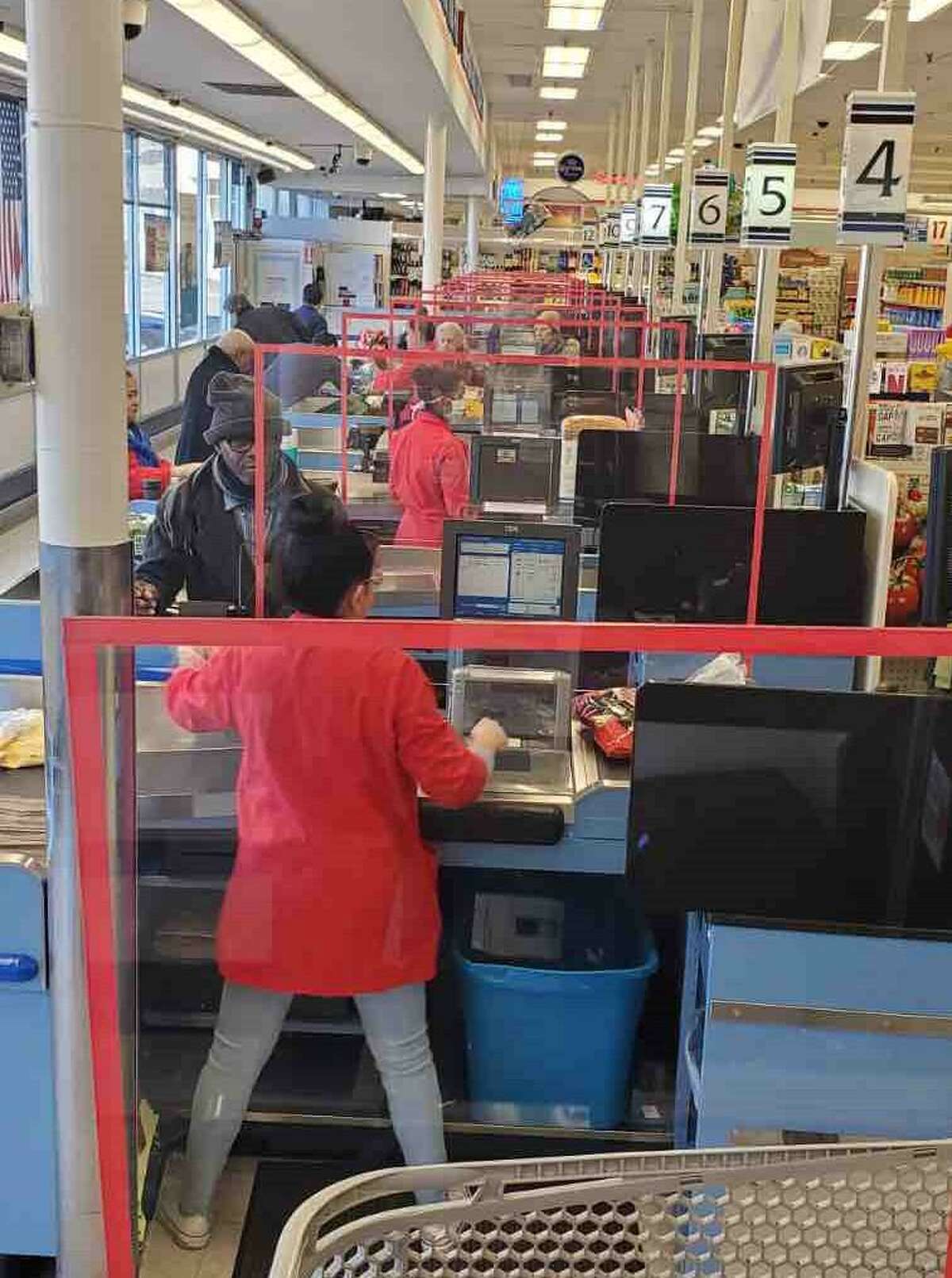 ShopRite of Shelton had installed plexiglass dividers at all cash registers and implement other social distancing guidelines. This photo was posted on its Facebook page on March 27, in which store management asked, for the safety of all shoppers and our associates, shoppers make their best effort to practice safe social distancing while shopping in the store.