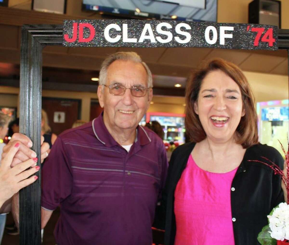 Carl and Janeen Bjork, his daughter, an Old Greenwich resident, at a high school reunion at the Trappers Grille in East Syracuse, N.Y.