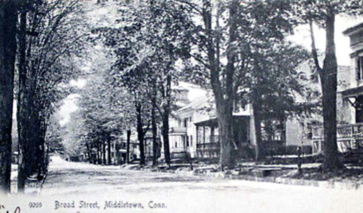 Abundant trees on Broad Street in Middletown are seen in a postcard from 100 years ago.