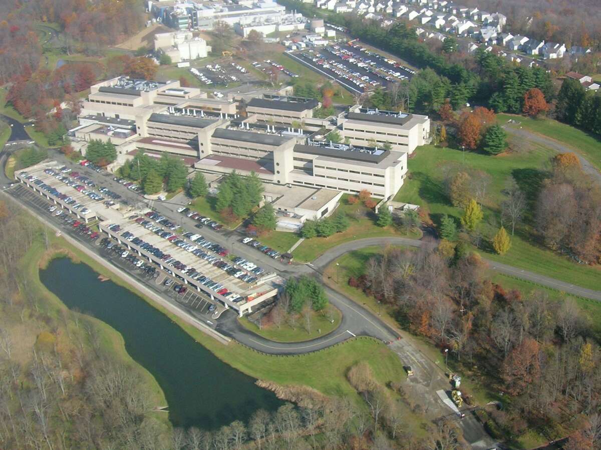 Boehringer Ingelheim’s corporate campus in Ridgebury makes it Ridgefield’s biggest taxpayer and a major employer in the area. In the foreground is the research facility, and farther back is corporate office headquarters.