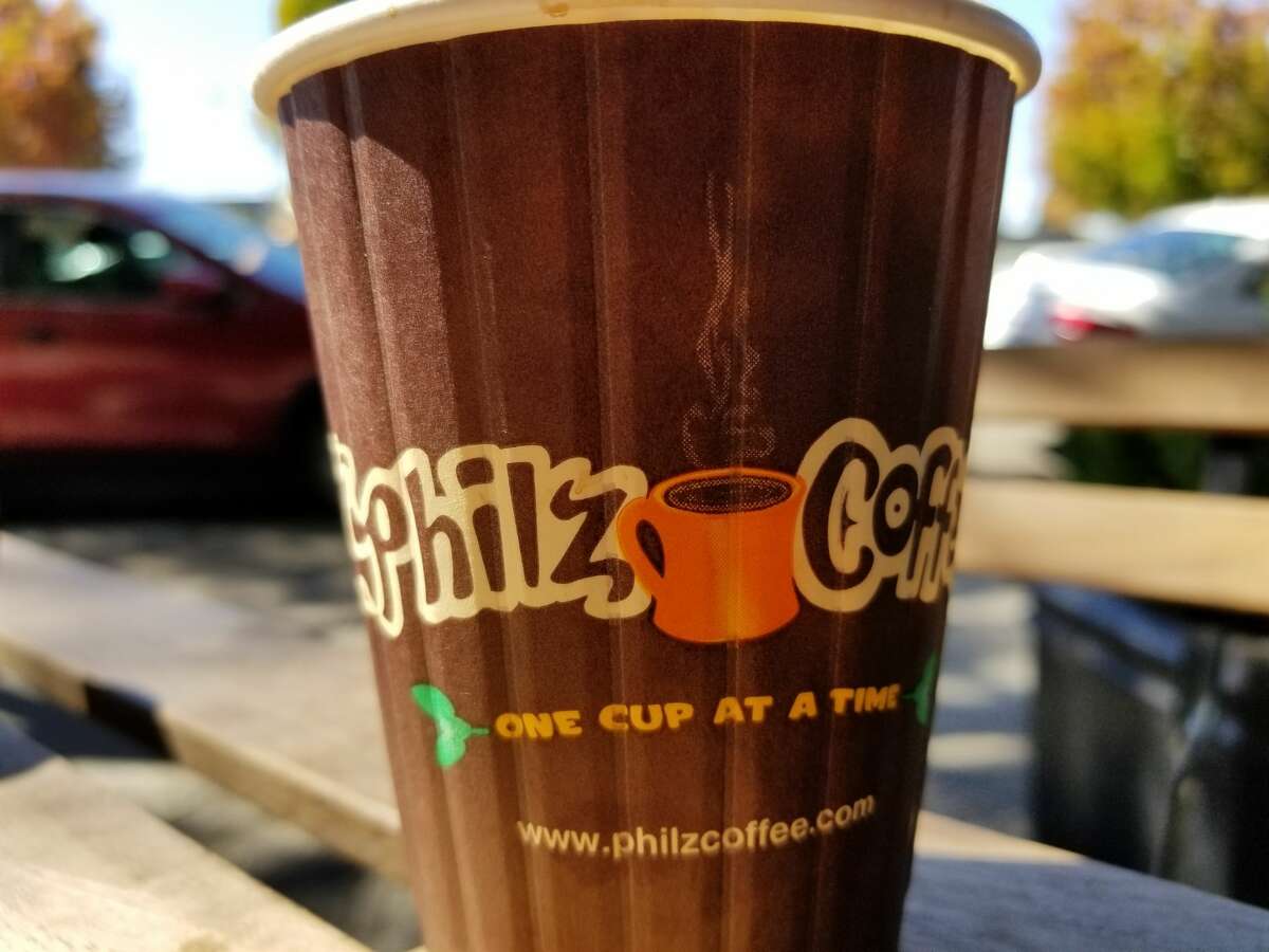 Close-up of Philz Coffee cup in Berkeley, California, October 6, 2017. (Photo by Smith Collection/Gado/Getty Images)