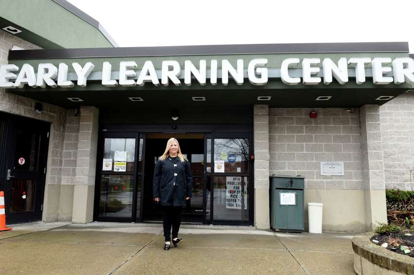 Deborah Round, executive director of the YMCA KidzLodge Early Learning Center, is pictured outside the facility on Thursday, April 9, 2020, in Clifton Park, N.Y. (Will Waldron/Times Union)