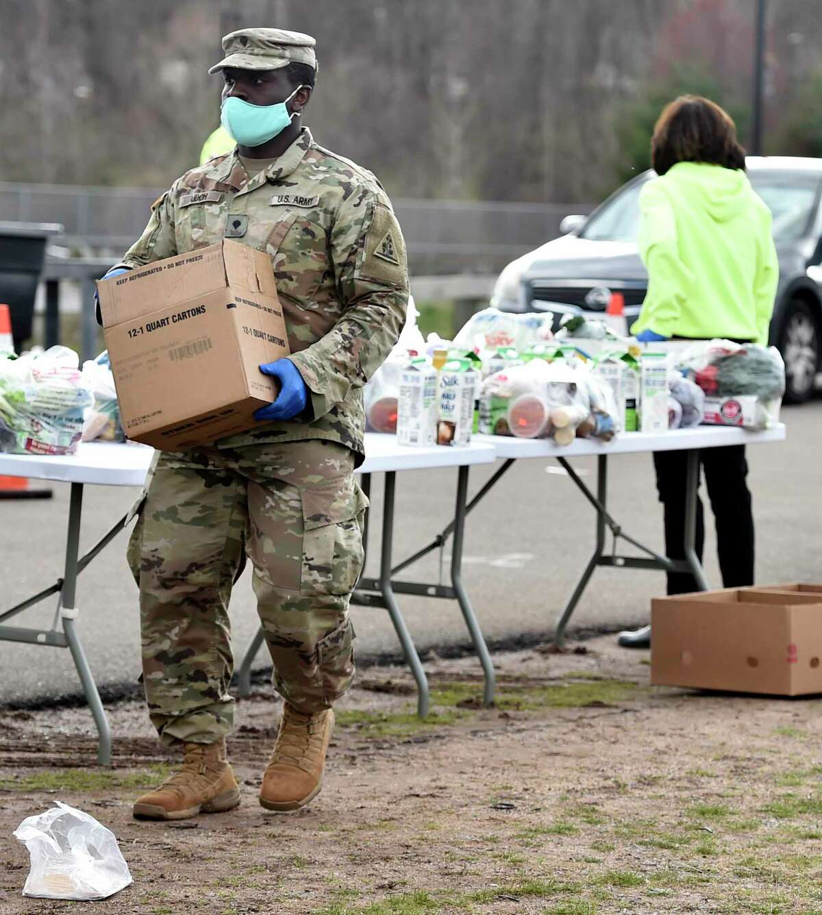 Drivethrough food distribution at Hamden Middle School helps families