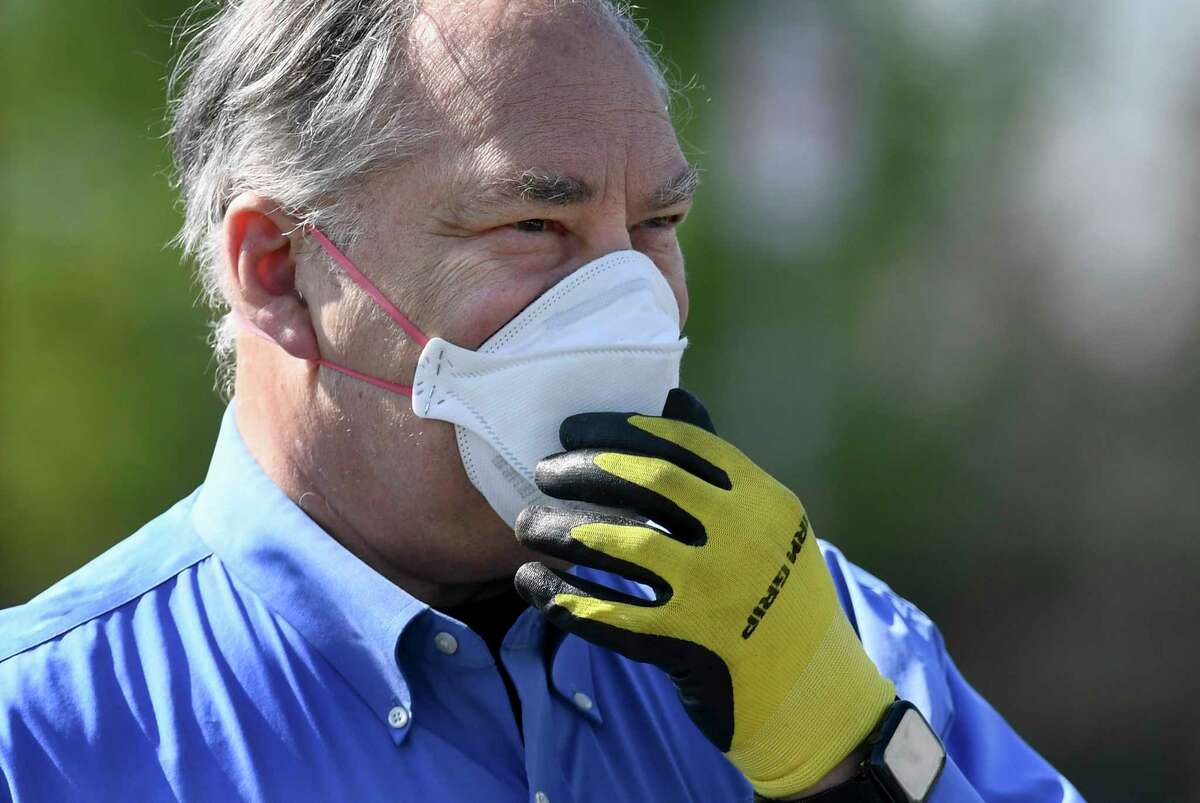Montgomery County, Maryland, Executive Marc Elrich wears a mask before discussing a recently opened drive-through coronavirus testing site on Tuesday, April 7, 2020.