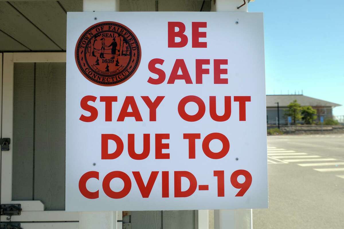 A sign at the entrance to Penfield Beach, in Fairfield, Conn. April 6, 2020. Town of Fairfield beaches and parks are currently closed to the public due to coronavirus precautions.