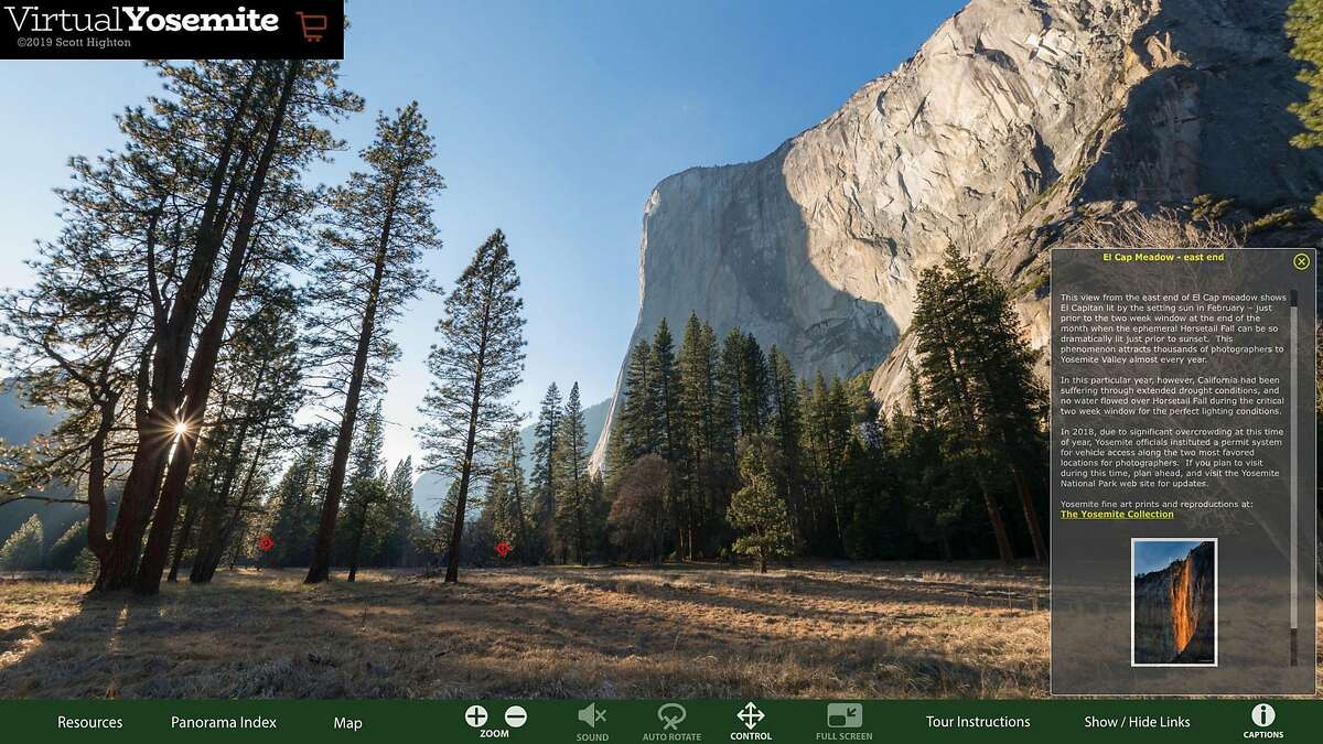 Screen shot, El Capitan Meadow from the Virtual Yosemite online VR tour. https://www.virtualyosemite.org