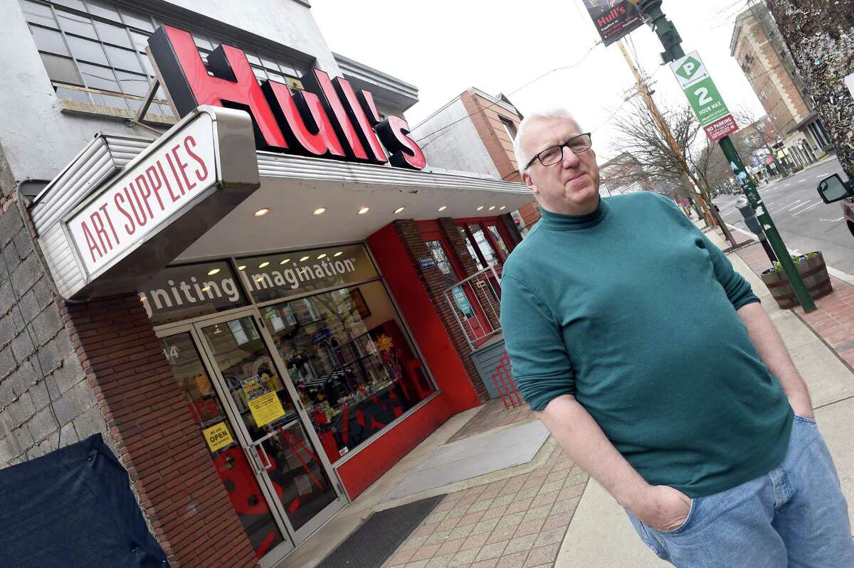 Shawn Szirbik, owner of Hull's Art Supply & Framing, is photographed outside of his store on Chapel Street in New Haven on April 10, 2020. The store received a waiver to reopen for art and architecture students who need supplies to finish projects before graduation.