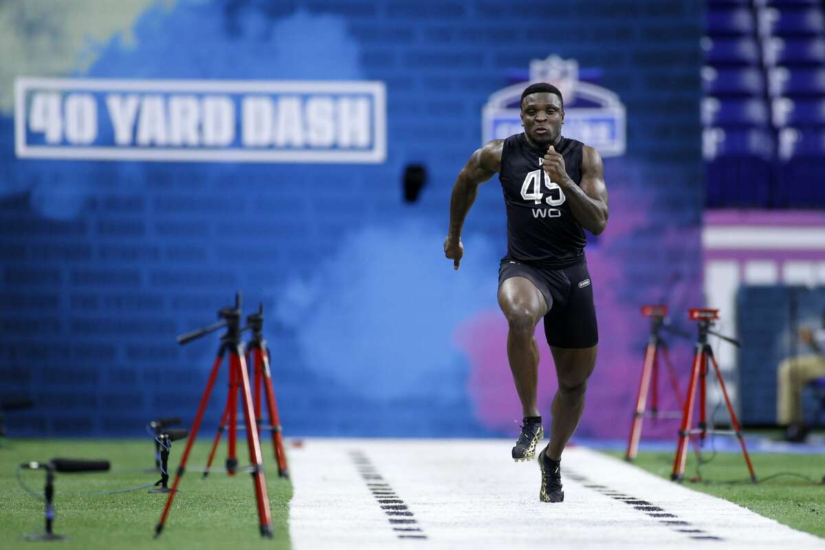 INDIANAPOLIS, IN - FEBRUARY 27: Wide receiver Jalen Reagor of TCU runs the 40-yard dash during the NFL Scouting Combine at Lucas Oil Stadium on February 27, 2020 in Indianapolis, Indiana. (Photo by Joe Robbins/Getty Images)