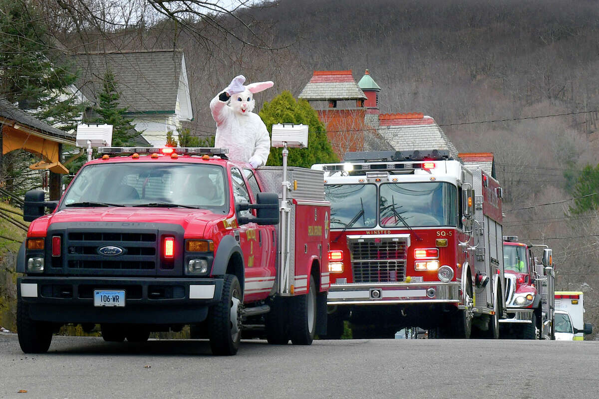 The Winsted Recreation Department along with the Winsted Fire Department and Amublance got together to bring some joy to people of all ages, by  having the Eeaster Bunny go all around town waving, on Saturday, April 11, 2020.