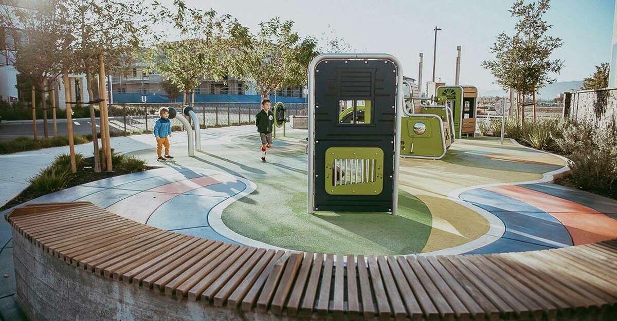 The parks at Dublin's Boulevard new home community, designed by San Ramon's Gates + Associates, have a variety of themes. This park's theme is music and includes interactive sound play elements.