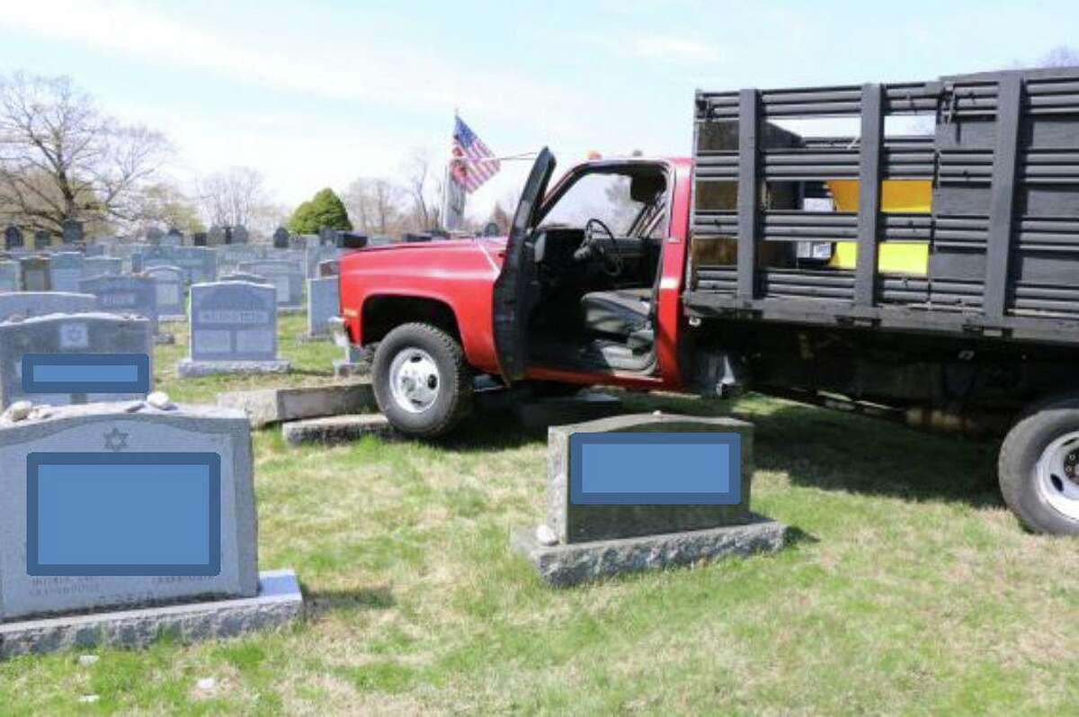 The truck allegedly stolen by two juveniles and driven through Agudas Achim Cemetery.