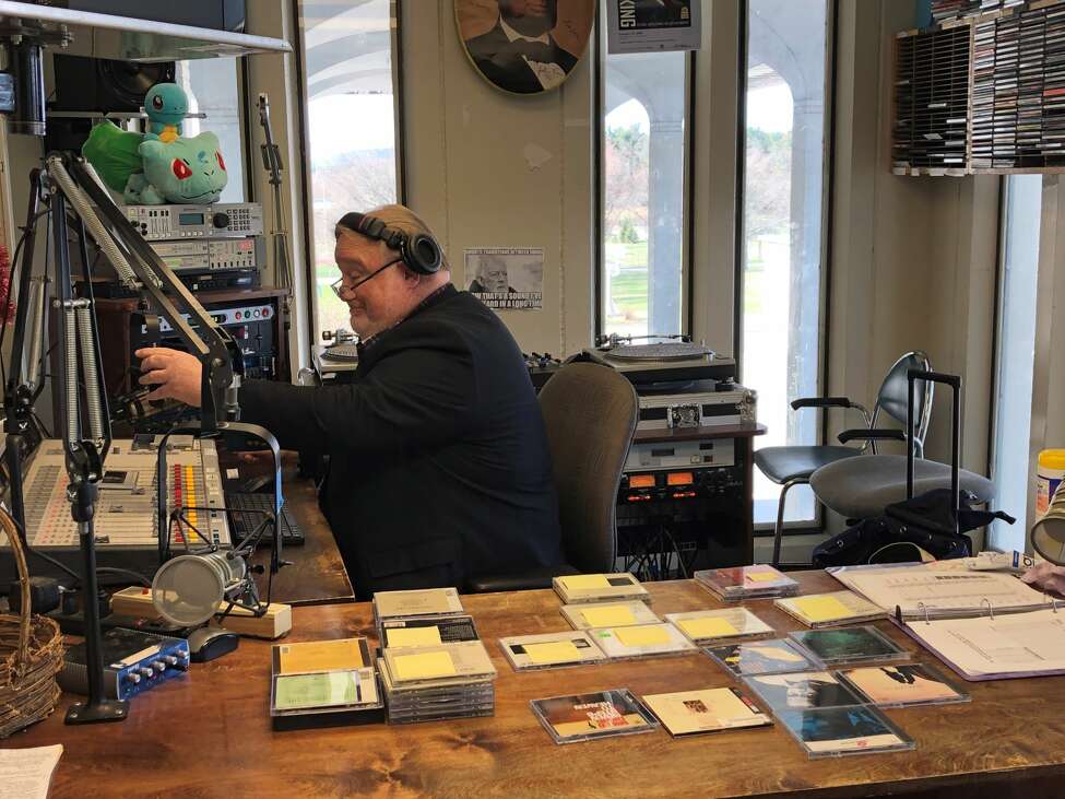 Bill McCann in WCDB studios at the University at Albany Saturday, April 11, 2020. (Gary Hahn Times Union)