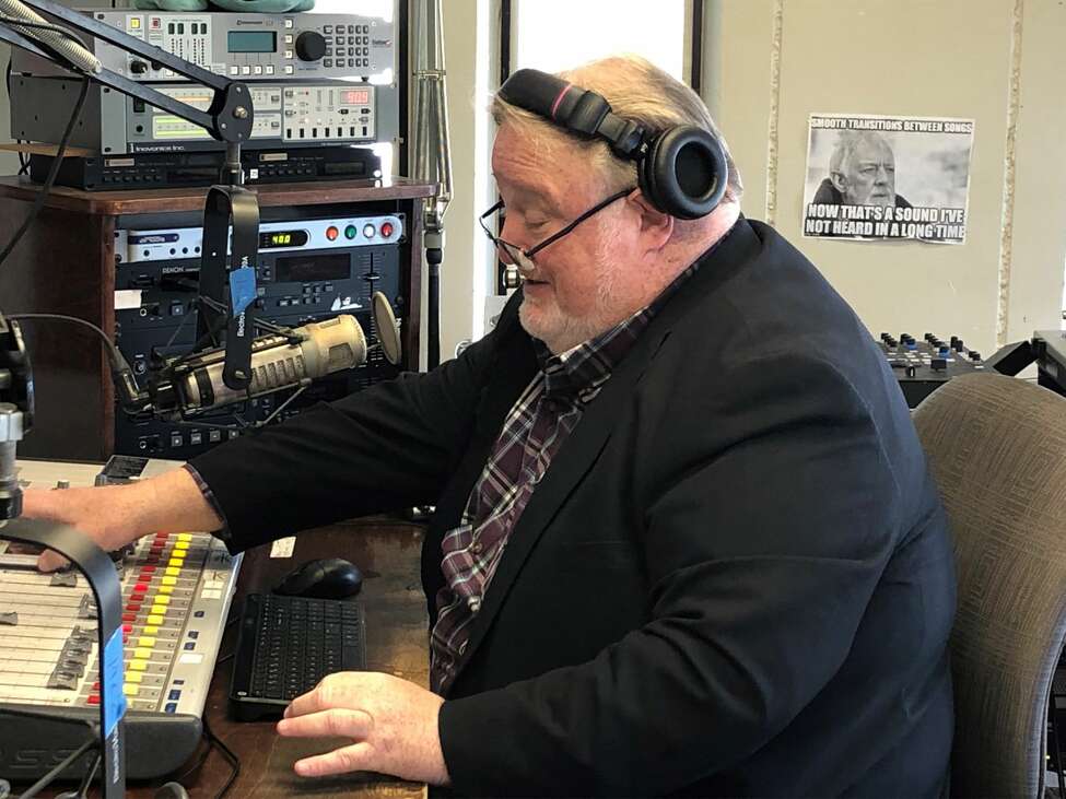 Bill McCann inside WCDB studios at the University at Albany Saturday, April 11, 2020. (Gary Hahn Times Union)