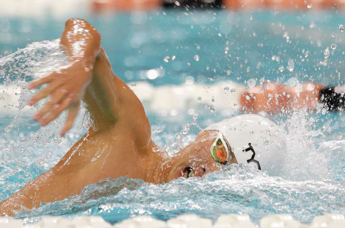Seungjoon Ahn of Seven Lakes competes in the 6A boys 500-yard freestyle during the UIL State Swimming & Diving Championships at the Lee & Joe Jamail Texas Swimming Center, Saturday, Feb. 15, 2020, in Austin.