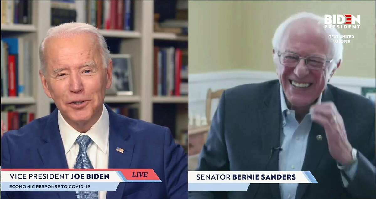 UNKNOWN LOCATION - APRIL 13: In this screengrab taken from JoeBiden.com campaign website, U.S. Sen. Bernie Sanders (I-VT) endorses Democratic presidential candidate former Vice President Joe Biden during a live streaming broadcast on April 13, 2020. Sanders said, Today, I am asking all AmericansIm asking every Democrat, Im asking every Independent, Im asking a lot of Republicansto come together in this campaign to support your candidacy. (Photo by JoeBiden.com via Getty Images) *** BESTPIX ***