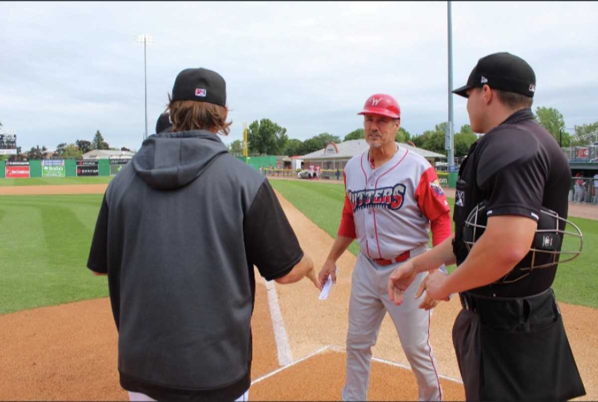 Ballston Spa's Jesse Bush, right, umpired in the New York-Penn League last season. (Courtesy photo)