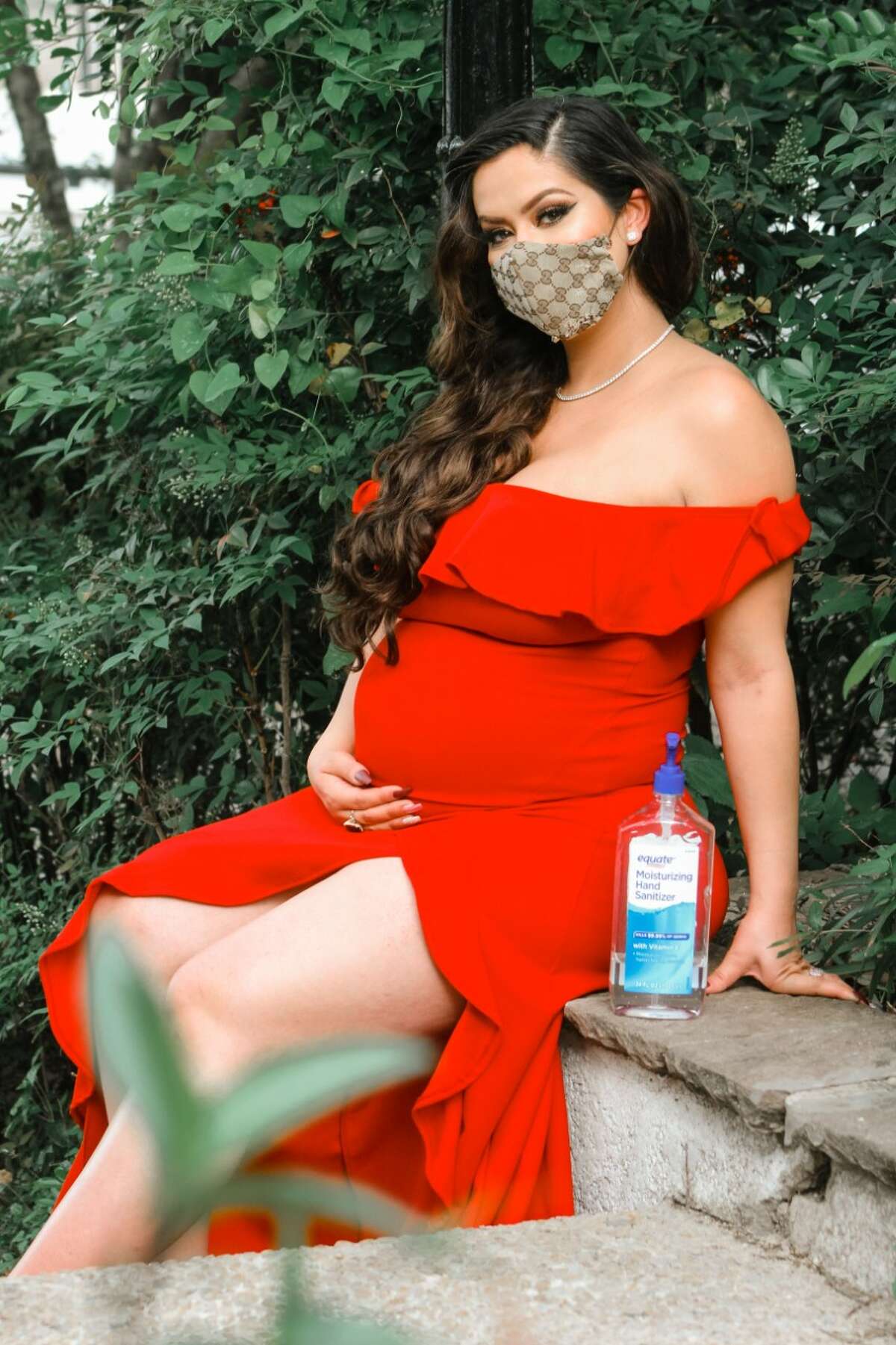 Longoria said she wore the dress she was going to wear at her baby shower in the photoshoot as well as a mask that was designed by her niece Marilou Delatorre.