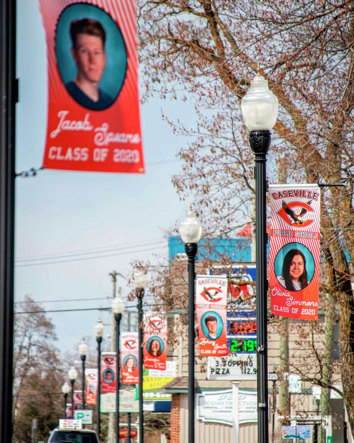 Caseville Public School is honoring the class of 2020 by hanging banners on lamp posts along Main Street featuring the name and photo of each of the school's graduating seniors. (Submitted photo/Jessica Sancrant)