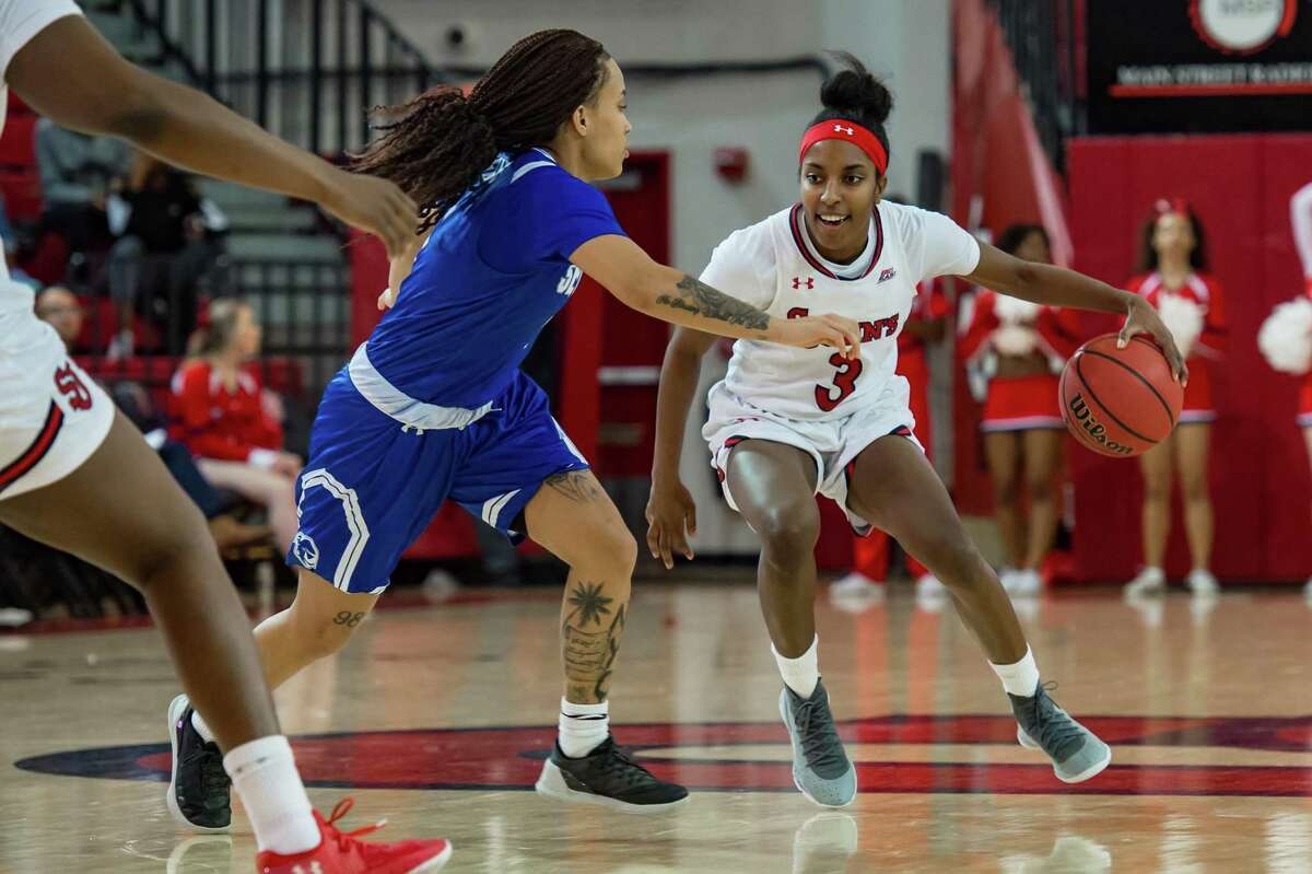 St. John's Red Storm guard Tiana England (3) during the women's college basketball game between the Seton Hall Pirates and St. John's Red Storm on March 3, 2019 at Carnesecca Arena in Queens, NY