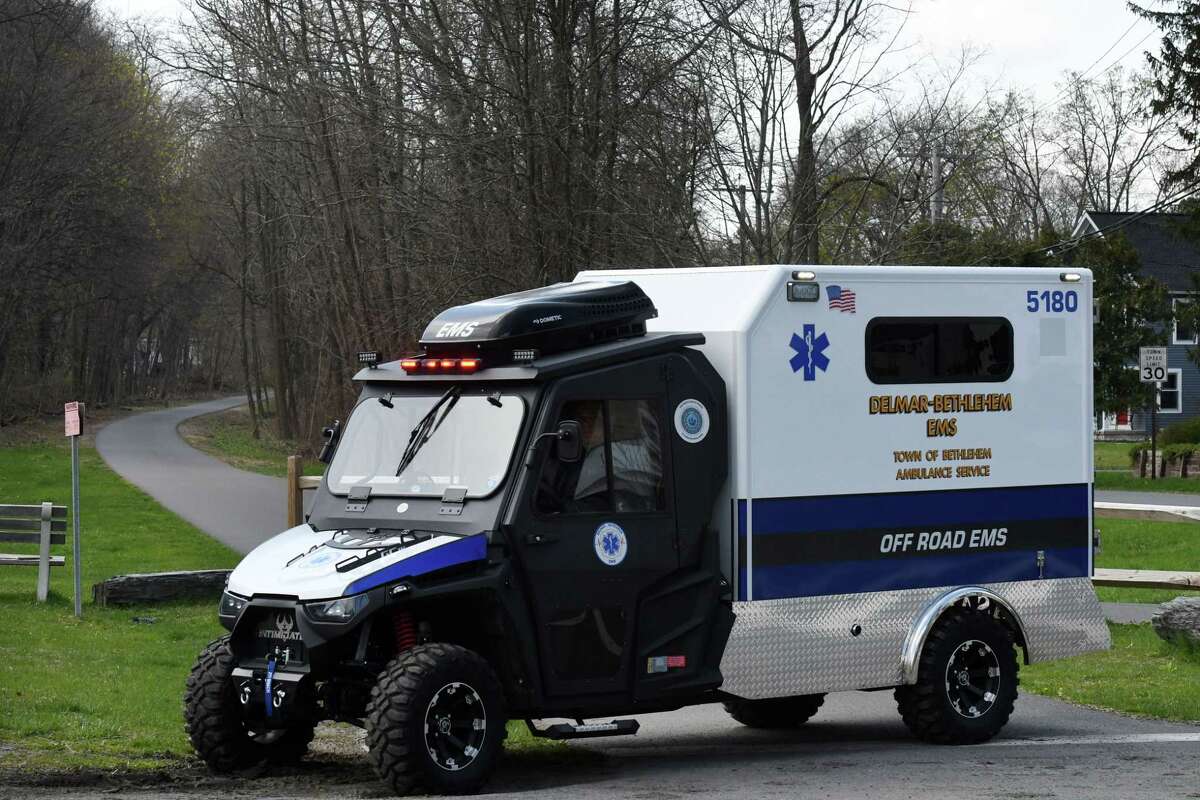 Delmar-Bethlehem EMS has a new mini ambulance based on an all-terrain vehicle on Wednesday, April 15, 2020, in Delmar, N.Y. The off road ambulance can assist injured users on the nearby Albany County Helderberg-Hudson Rail Trail. (Will Waldron/Times Union)
